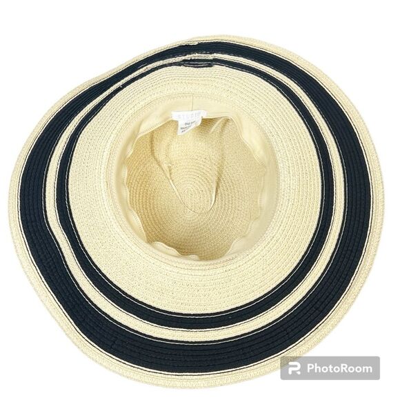 Studio Striped Straw Floppy Hat Beige with Black Stripes Shade and Shore OS - Picture 4 of 7